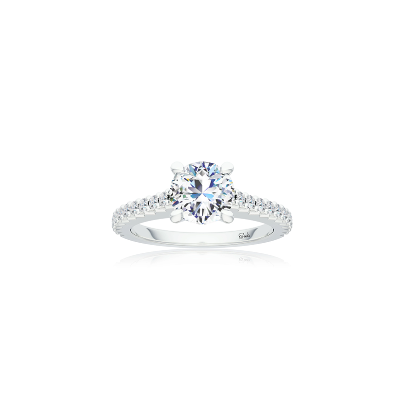 The Studio Collection Round Diamond and Diamond Pavé Shank Engagement Ring in Platinum